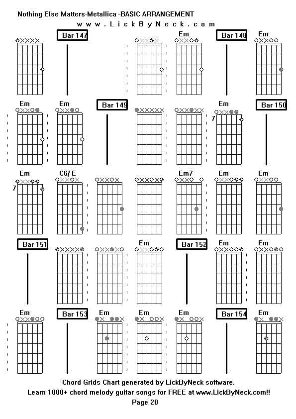 Chord Grids Chart of chord melody fingerstyle guitar song-Nothing Else Matters-Metallica -BASIC ARRANGEMENT,generated by LickByNeck software.